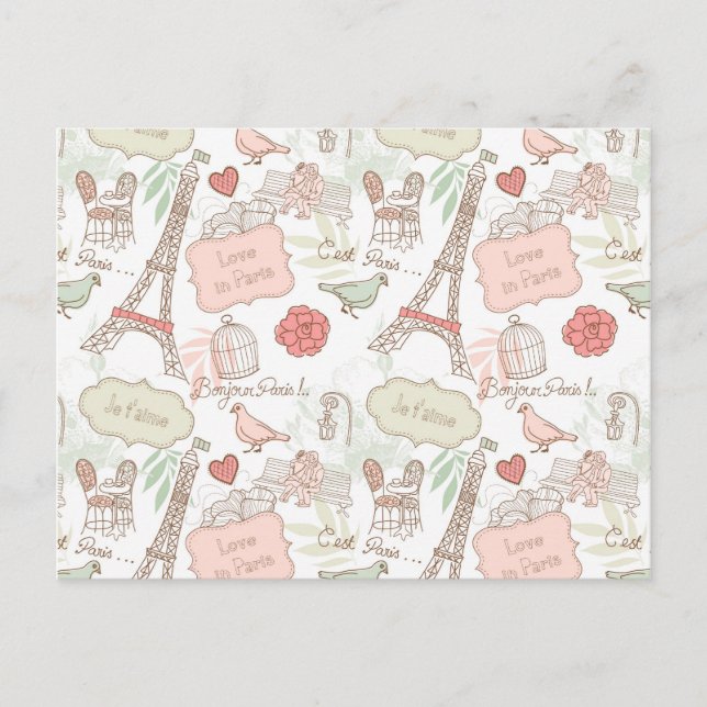 pink Floral Paris Eiffel Tower Postcard (Front)