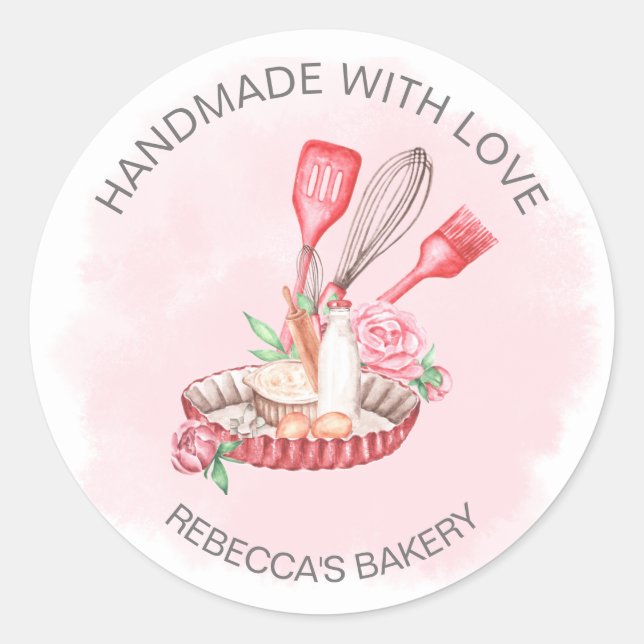 Pink Floral Pastry Handmade with Love Sticker (Front)