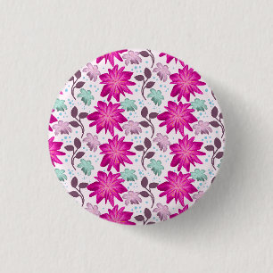 Pink floral pattern 3 cm round badge