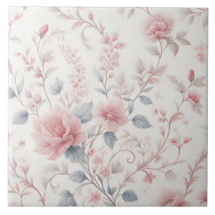Pink Floral Pattern Aesthetic Background Ceramic Tile