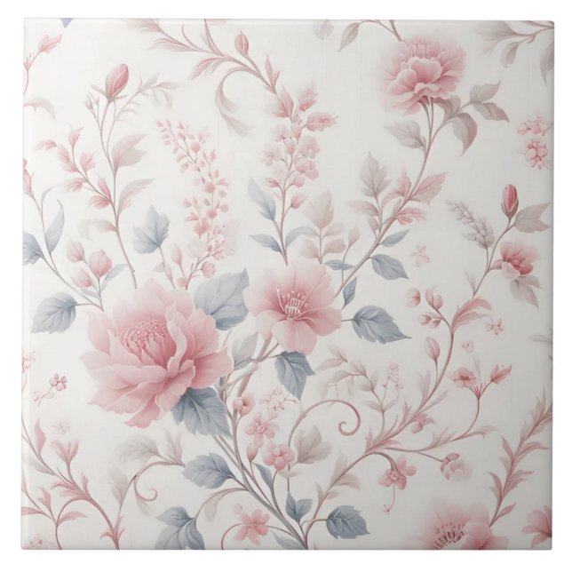 Pink Floral Pattern Aesthetic Background Ceramic Tile (Front)