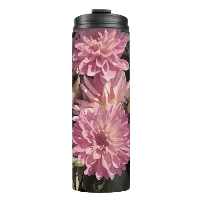 Pink floral pattern art by Renee Lavoie Thermal Tumbler (Front)