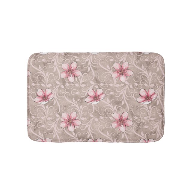 Pink Floral Pattern Bath Mat (Front)