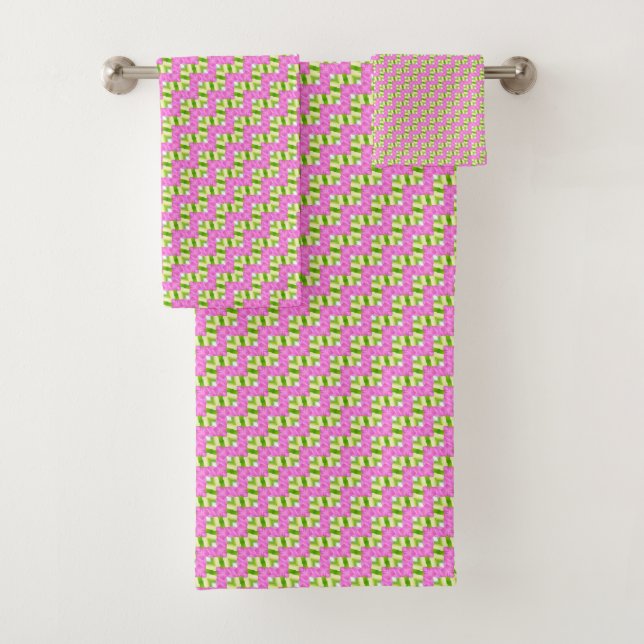 Pink floral pattern bath towel set (Insitu)