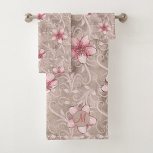 Pink Floral Pattern Bath Towel Set