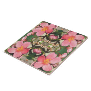 Pink Floral Pattern Ceramic Tile