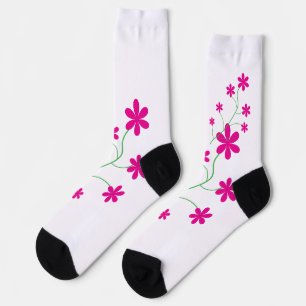 Pink Floral Pattern Crew Socks Cute Botanical Flow