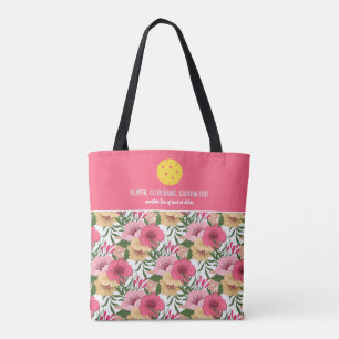 Pink Floral Pattern Custom Pickleball Paddle Tote Bag