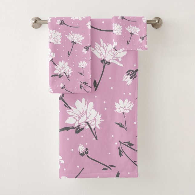 Pink Floral Pattern Design - Elegant Flower Art Bath Towel Set (Insitu)