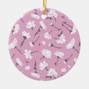 Pink Floral Pattern Design - Elegant Flower Art Ceramic Ornament