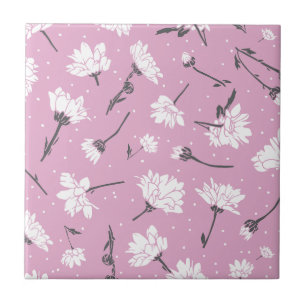 Pink Floral Pattern Design - Elegant Flower Art Ceramic Tile