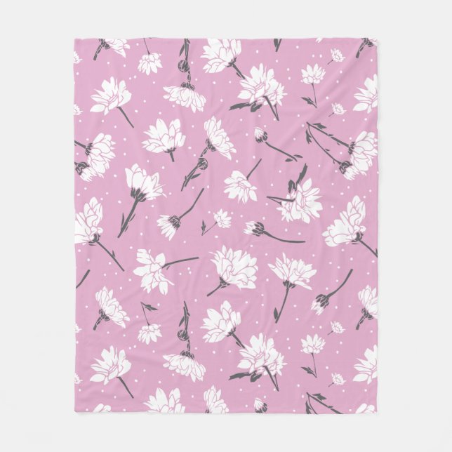 Pink Floral Pattern Design - Elegant Flower Art Fleece Blanket (Front)