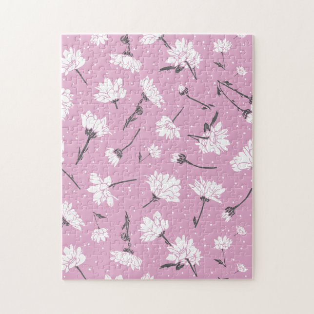 Pink Floral Pattern Design - Elegant Flower Art Jigsaw Puzzle (Vertical)