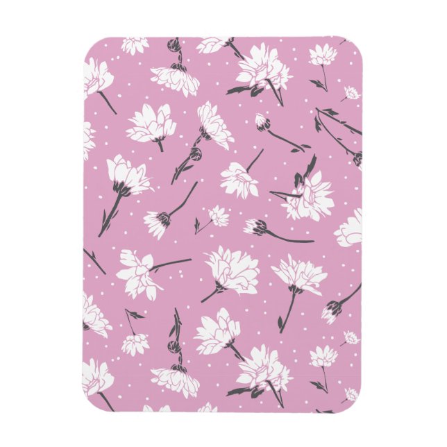 Pink Floral Pattern Design - Elegant Flower Art Magnet (Vertical)