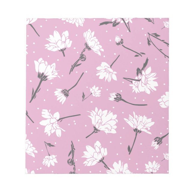 Pink Floral Pattern Design - Elegant Flower Art Notepad (Front)