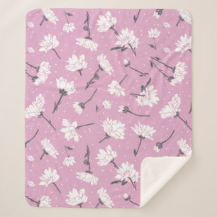 Pink Floral Pattern Design - Elegant Flower Art Sherpa Blanket