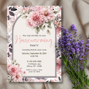Pink Floral Pattern Elegant Housewarming Party  Invitation