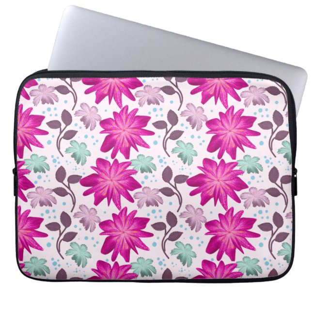 Pink floral pattern  laptop sleeve (Front)