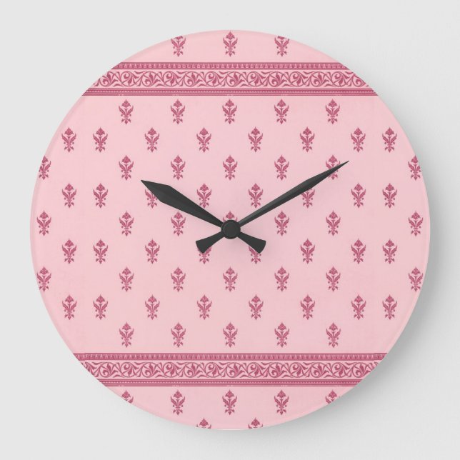 Pink Floral Pattern Large Clock (Front)