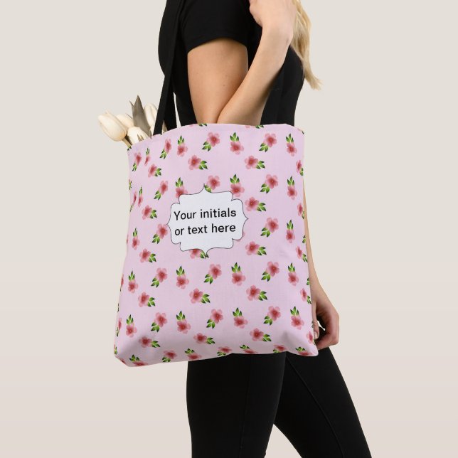 Pink Floral Pattern Modern Country Tote Bag (Close Up)