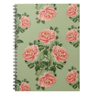 Pink Floral Pattern on Green Background   Seamless Notebook