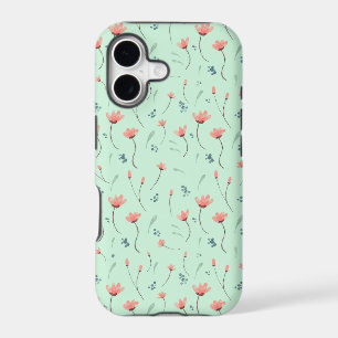 pink floral pattern on mint green