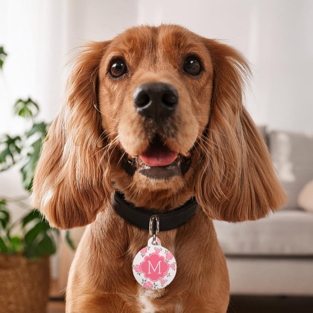 Pink Floral Pattern Personalised Pet Tag (Creator Uploaded)