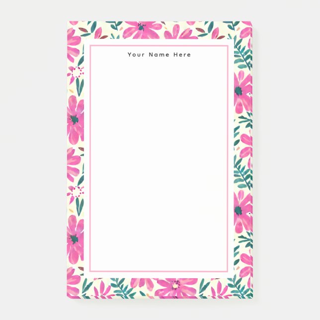 Pink Floral Pattern Post-it Notes (Front)