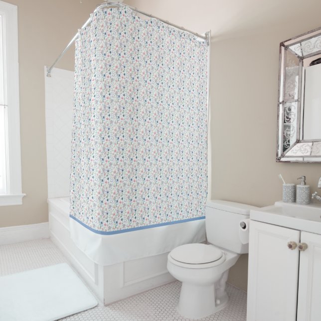 Pink Floral Pattern Shower Curtain (In Situ)