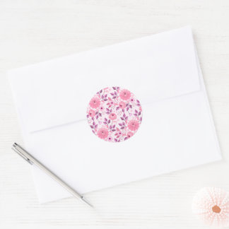 Pink Floral Pattern  with Elegant Blossoms Classic Round Sticker