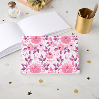 Pink Floral Pattern  with Elegant Blossoms Guest Book