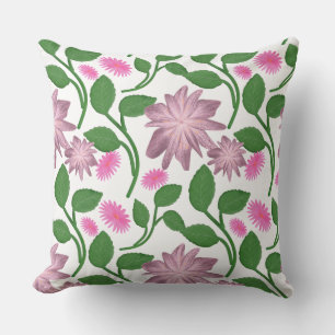 Pink floral pattern with green leaves cushion