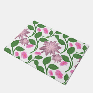 Pink floral pattern with green leaves doormat