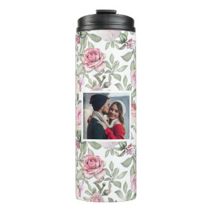 Pink Floral Pattern with Photo Thermal Tumbler