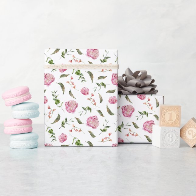 Pink Floral Pattern Wrapping Paper (Baby Shower)