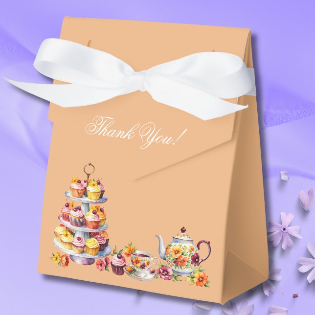 Pink Floral Peach Whimsical Tea Bridal Shower Favour Box (Creator Uploaded)