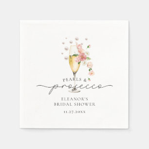 Pink Floral Pearls & Prosecco Bridal Shower Napkin