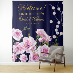 Pink Floral Pearls Wedding Tapestry