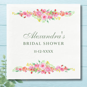 Pink Floral Peony Bridal Shower Napkin