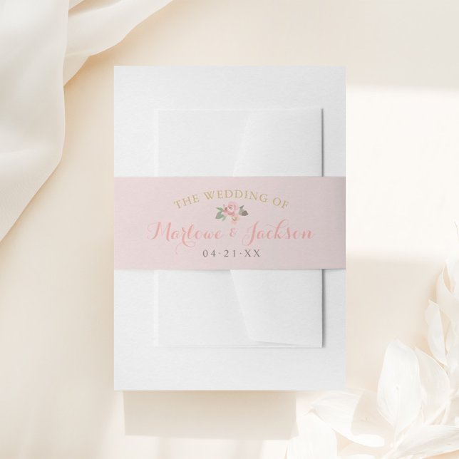 Pink Floral Peony Wedding Monogram Invitation Belly Band (Creator Uploaded)