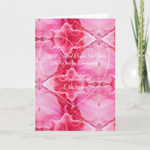 Pink Floral Personalised 12th Wedding Anniversary Card
