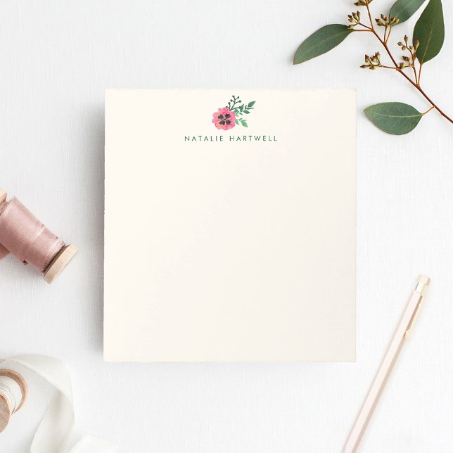 Pink Floral Personalised Cream Notepad (Creator Uploaded)