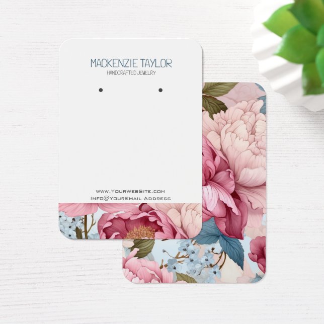 Pink Floral Personalised Earring Display Card (Desk)