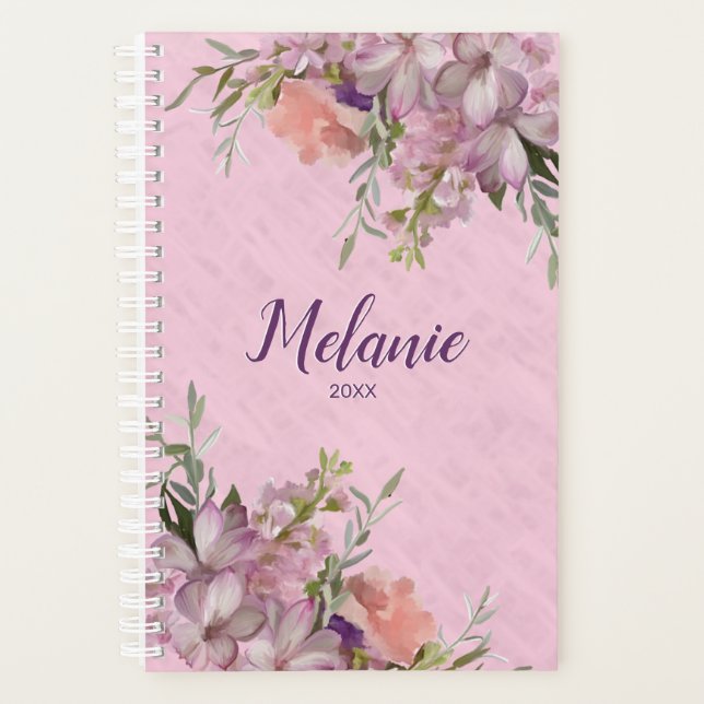 Pink Floral Personalised First Name Planner (Front)