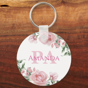 Pink Floral Personalised Name PA Key Ring