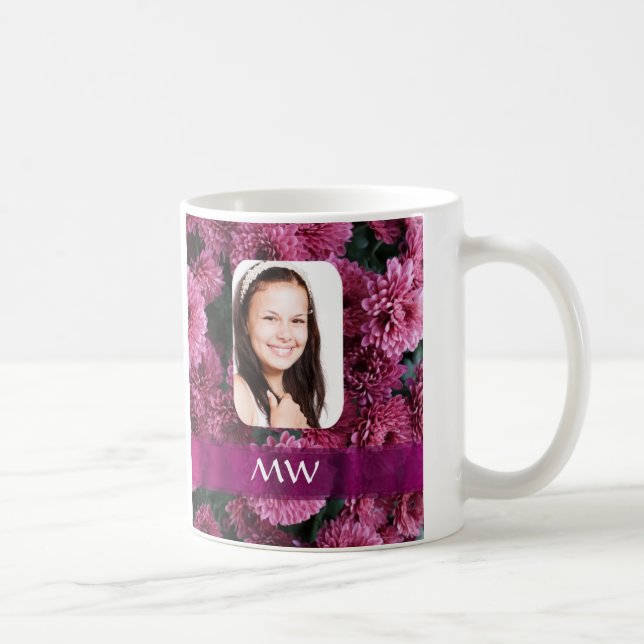 Pink floral personalised photo coffee mug (Right)