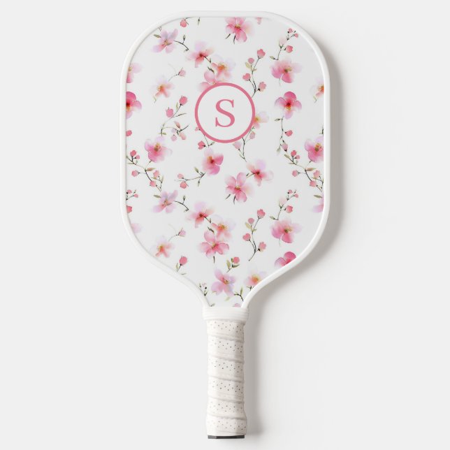 Pink Floral Personalised  Pickleball Paddle (Front)
