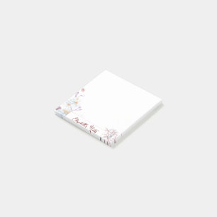 Pink floral personalised post-it notes