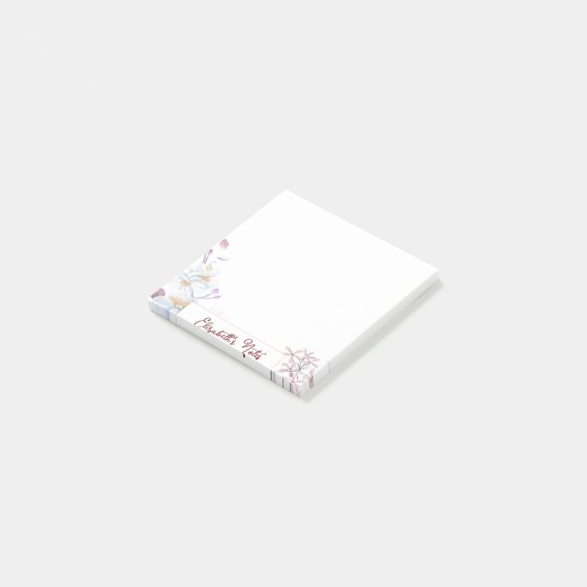 Pink floral personalised post-it notes (Angled)