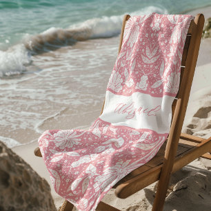 Pink Floral Personalised William Morris Style Beach Towel